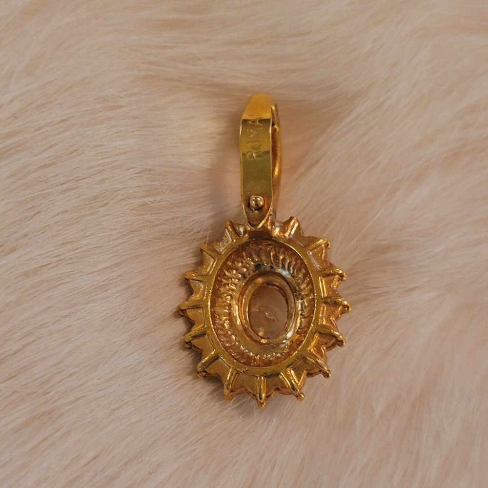 Vintage Roman Rhinestone Pendant Victorian Cabochon Gold Tone Signed 6292 - Picture 6 of 7